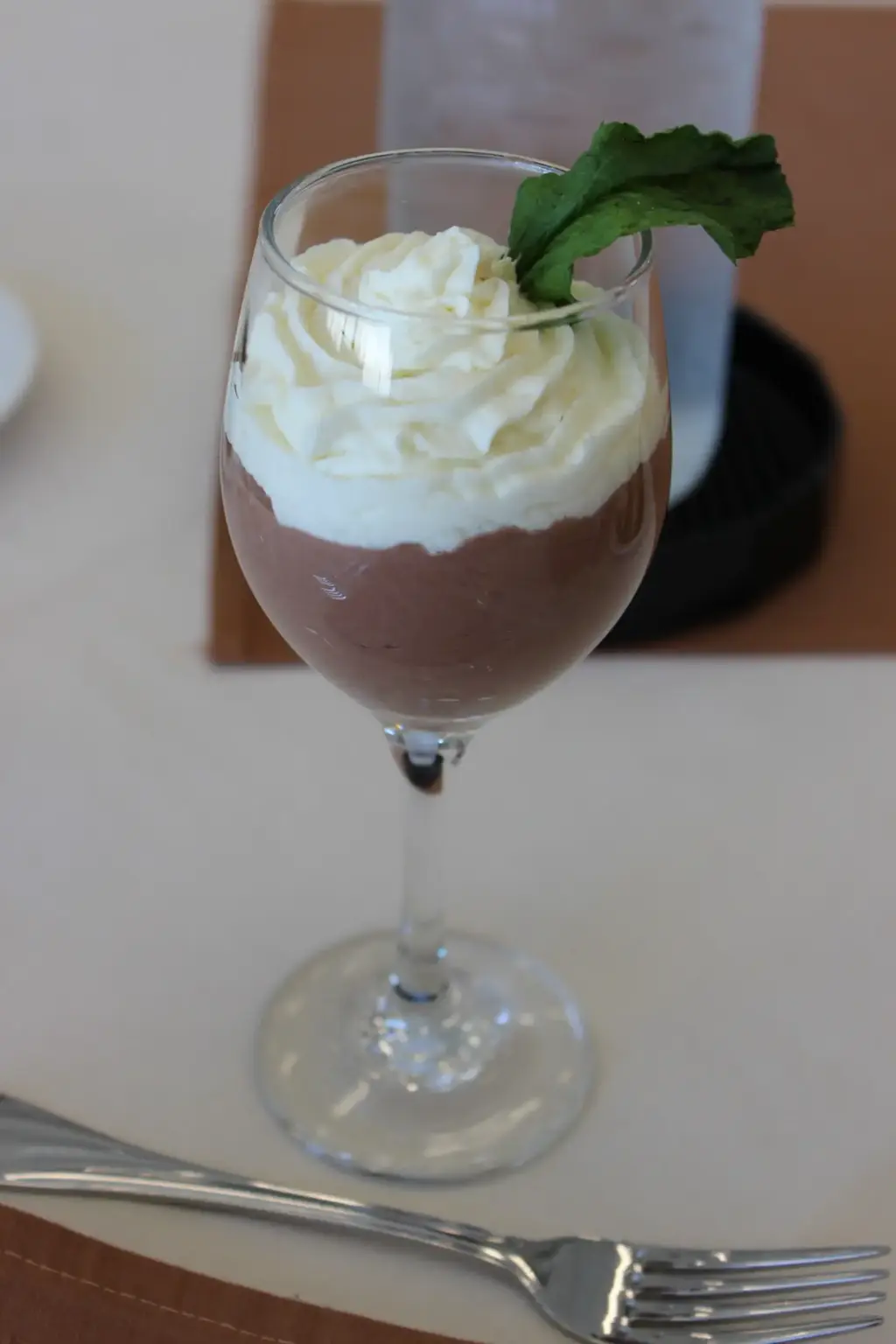 catering chocolate mousse in wine glass